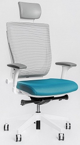 Эргономичное кресло Falto Trium каркас белый/ткань синяя