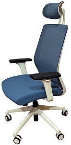 Эргономичное кресло Falto Soul каркас белый/ткань синяя, регулируемые подлокотники