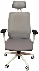 Эргономичное кресло Falto Soul каркас белый/ткань серая, регулируемые подлокотники