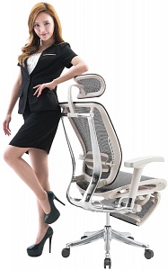 Эргономичное кресло Expert Spring с выдвижной подножкой серый
